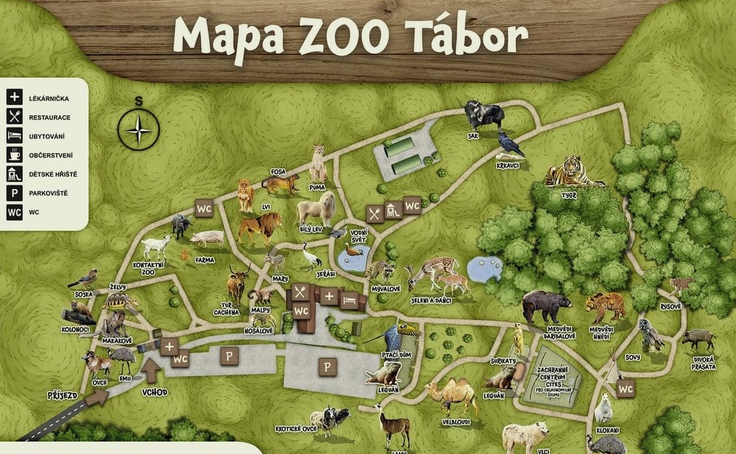 Ilustrovaná mapa areálu ZOO Tábor